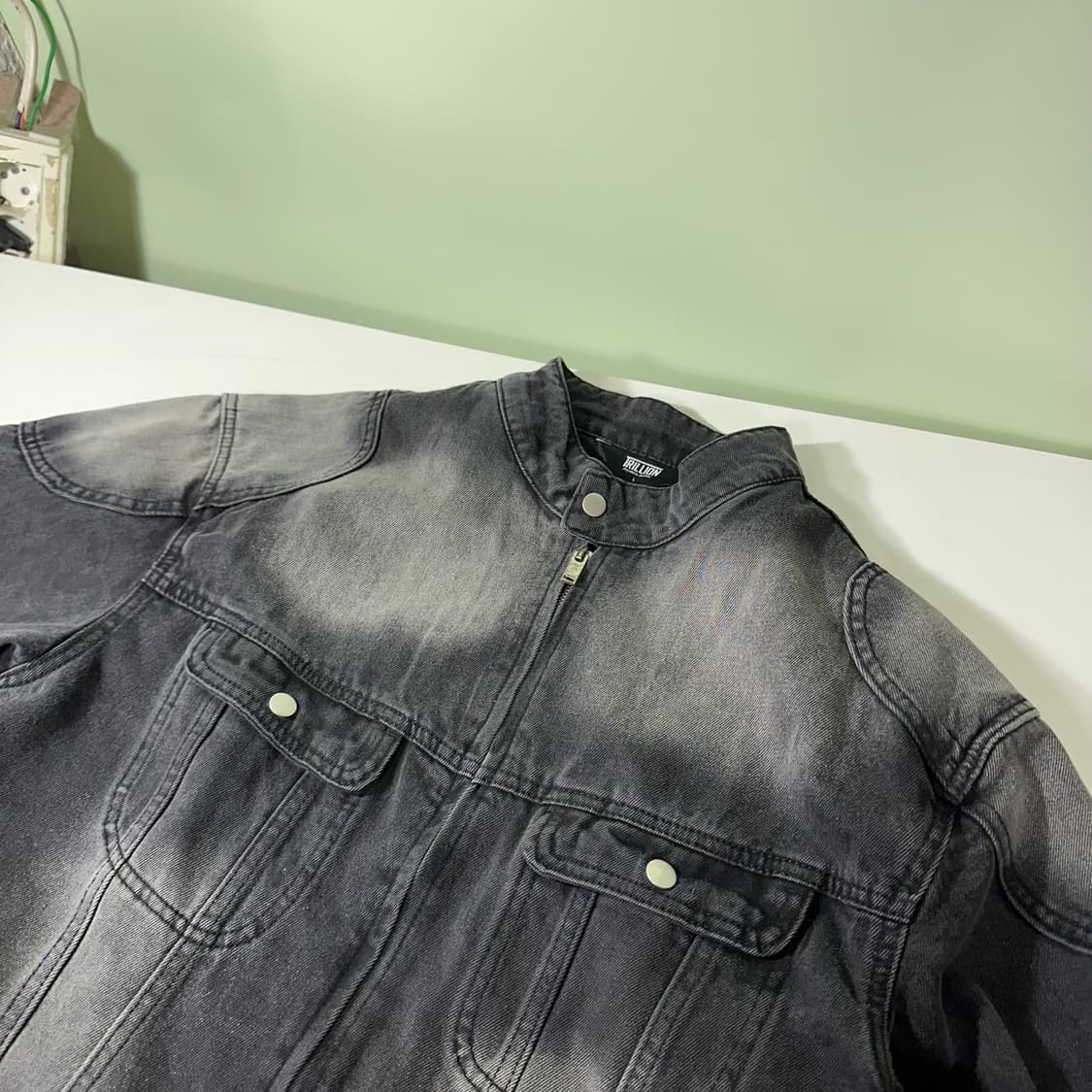 L 트릴리온 빈티지블랙 워시드 투웨이 데님자켓 청자켓 상품이미지3