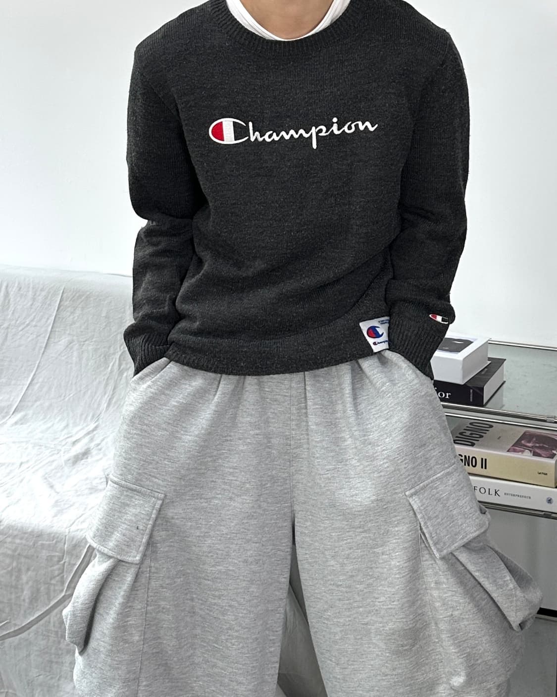 챔피온 빅로고 차콜 니트 L 상품이미지1
