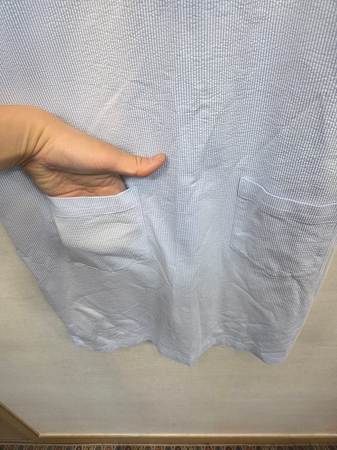 빔즈 여성 골프 시어서커 스트라이프 카라 원피스 L 상품이미지3