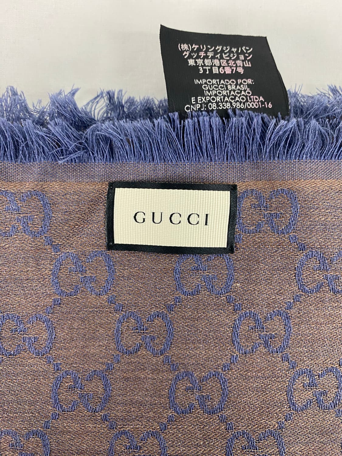 구찌 GG 자카드 울 실크 블루 브라운 스카프  상품이미지5