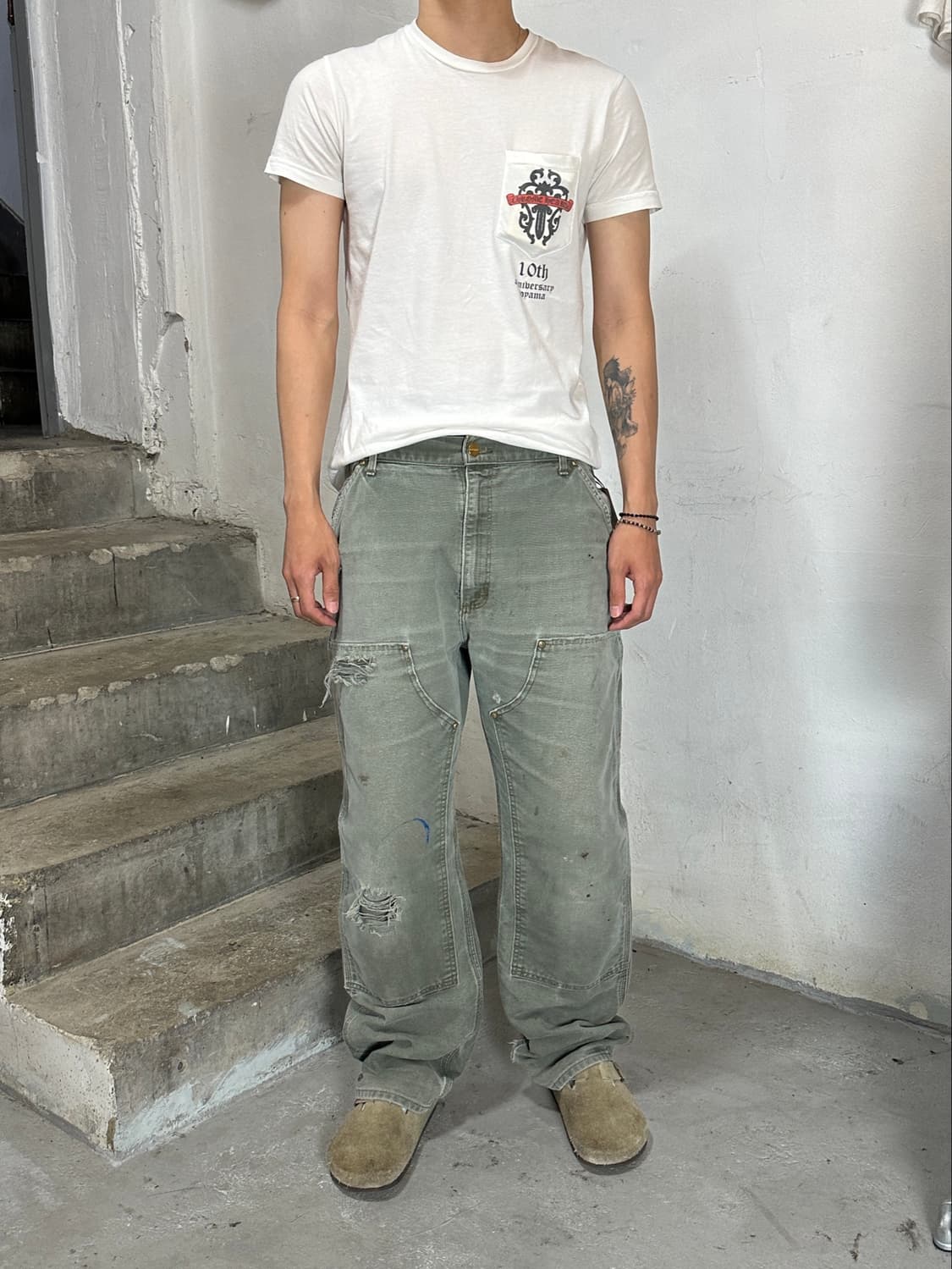 OG USA Made 칼하트 B01 더블니 팬츠 칼하트 MOS 모스그린 상품이미지4