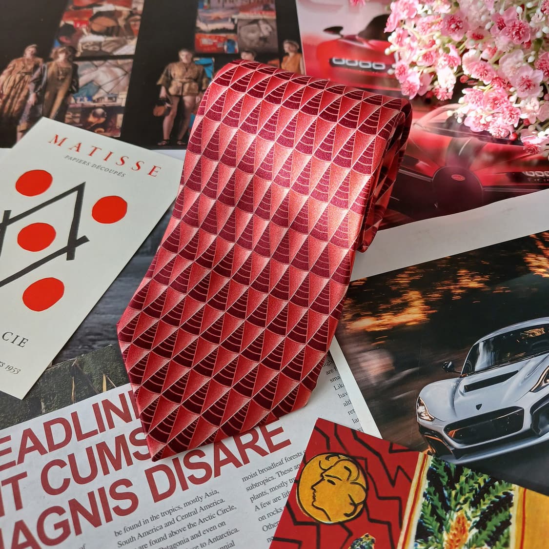 랑방 실크 레드 기하 패턴 넥타이 9cm A+등급 A19496
 상품이미지4