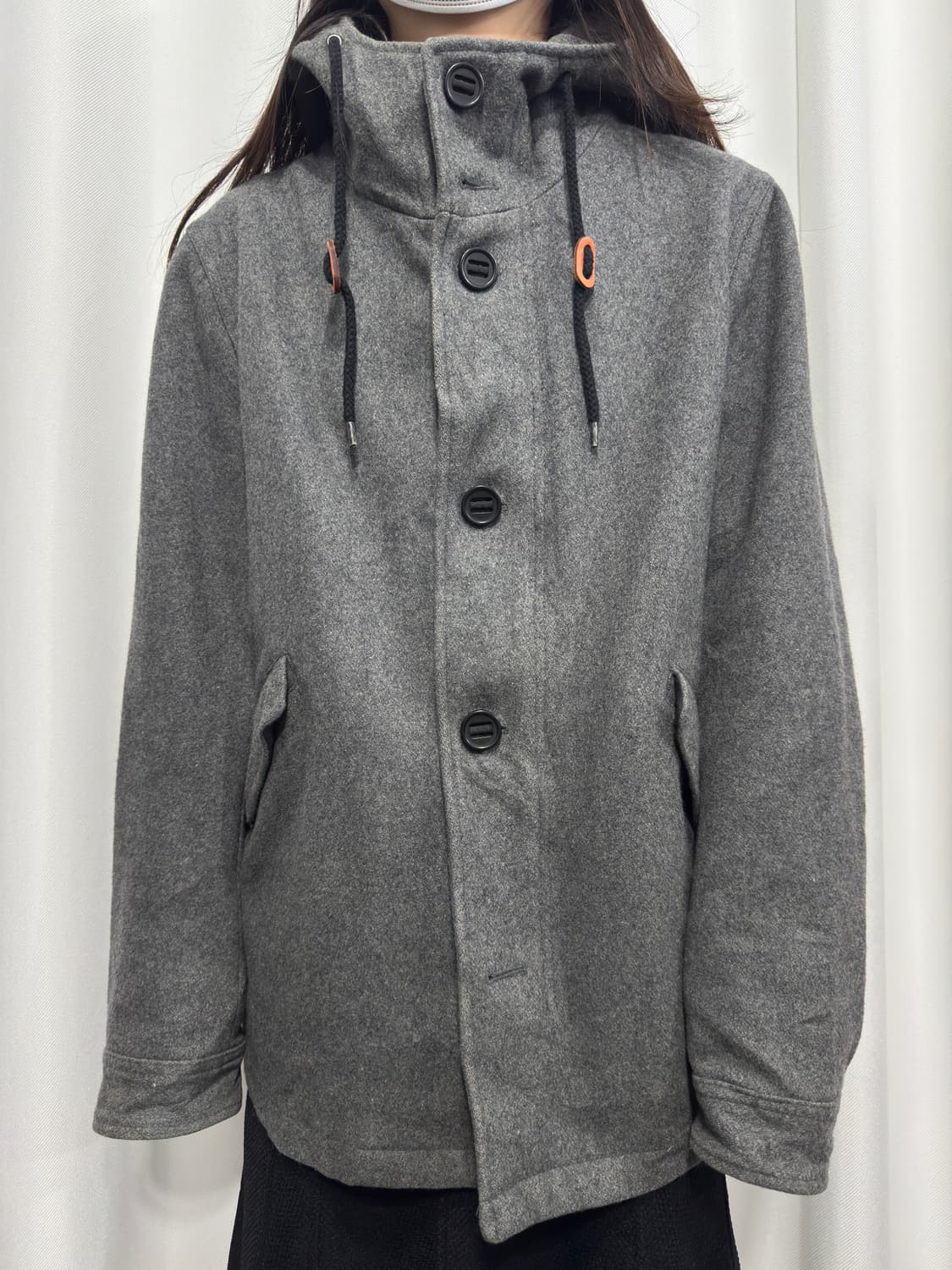 gray hood duffle wool jacket 상품이미지1