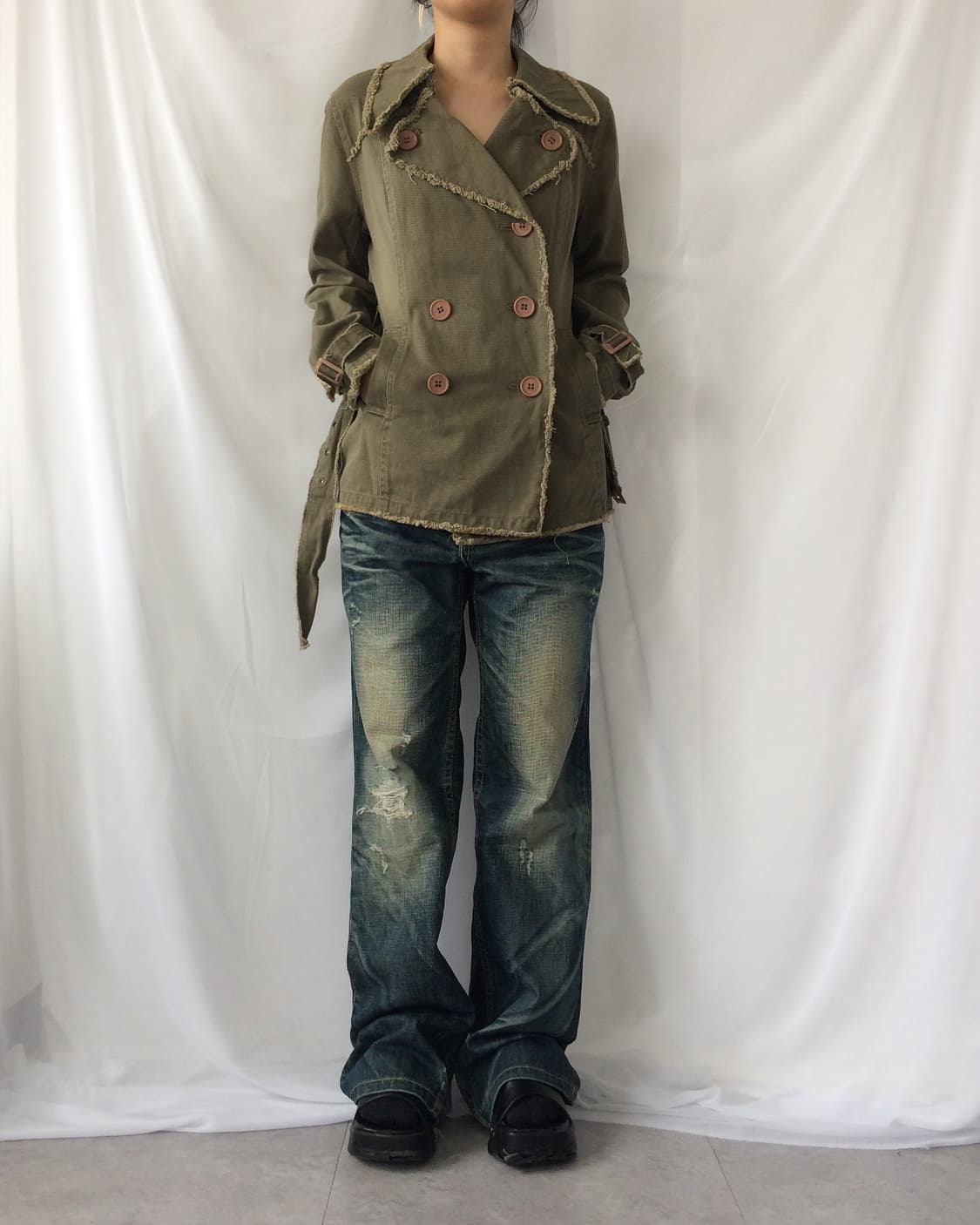 Belted grunge mood double button jacket 상품이미지1