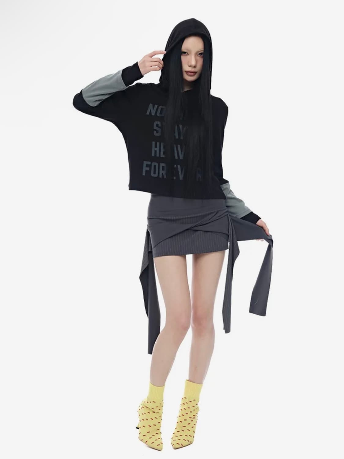 하프데빌어스 스트라이프 트위스트 랩 스커트_챠콜 상품이미지7