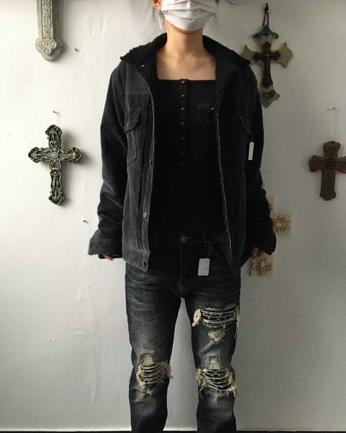 Fake fur collar denim jacket 상품이미지7