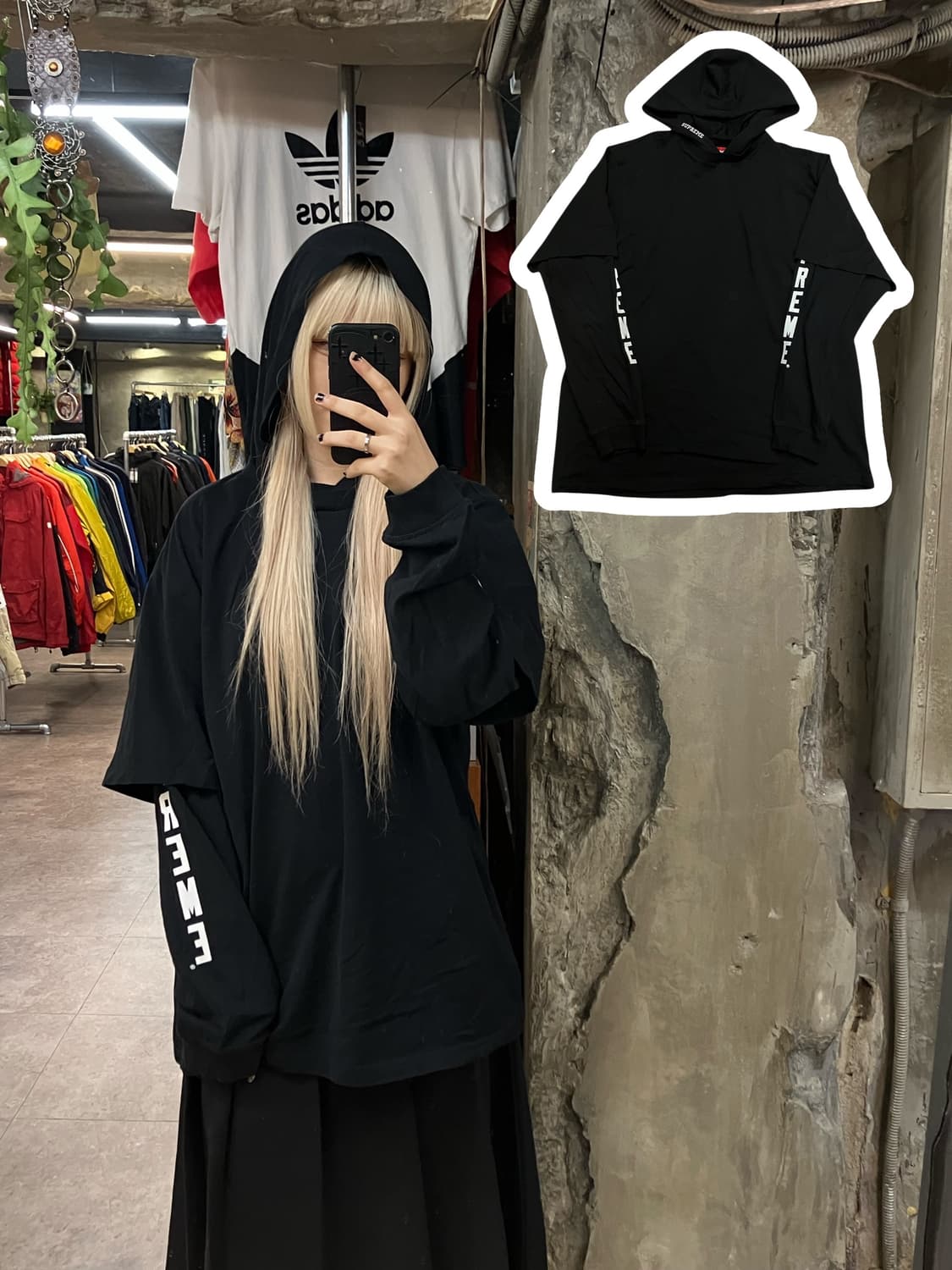 슈프림 후드 긴팔티셔츠 블랙 L   #csz1803 상품이미지1