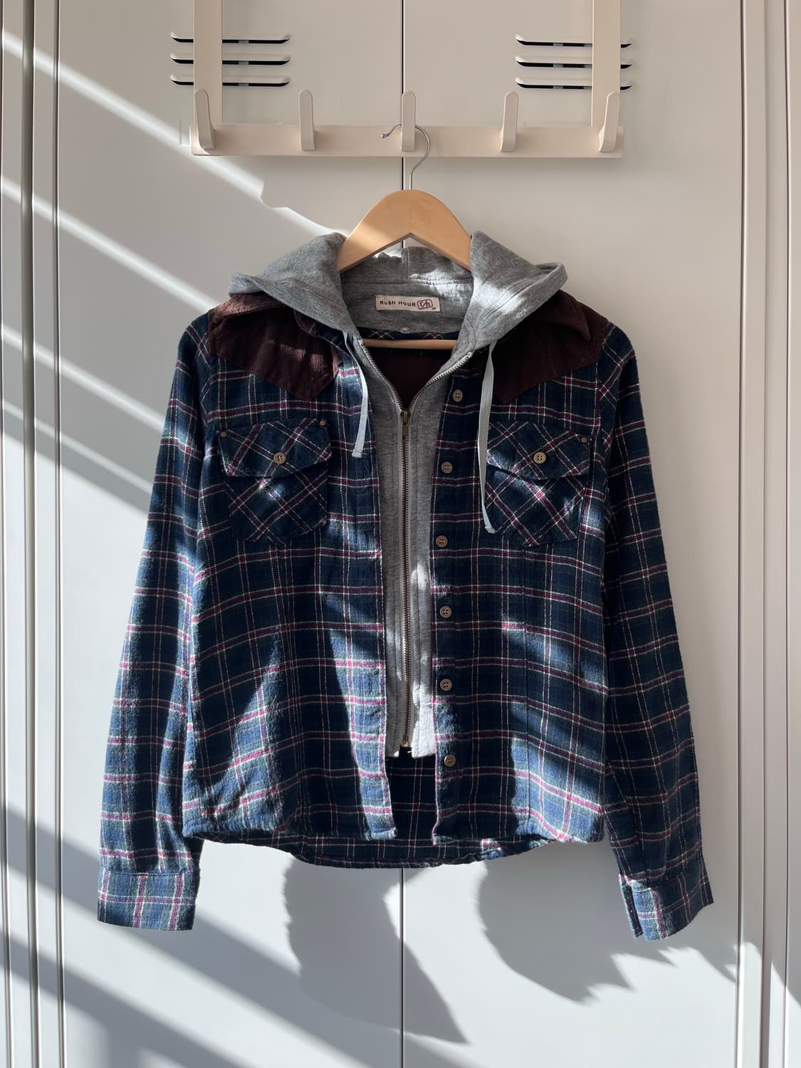 Rush hour 후드 레이어드 체크 남방 집업 상품이미지2