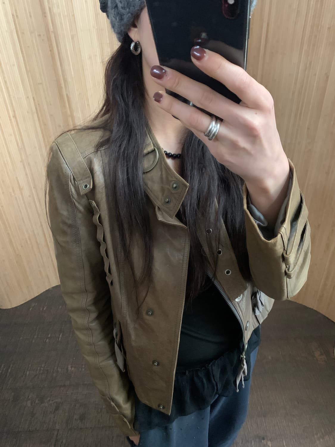 (빈티지) 브라운 램스킨 레더 자켓 상품이미지2