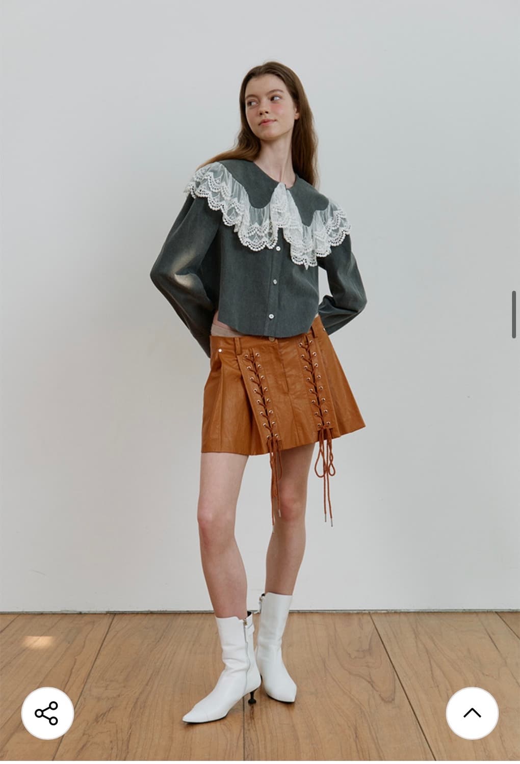 DEWE 듀이하트듀이 레더 레이스업 스트랩 웨스턴 가죽 미니 스커트 S 상품이미지2