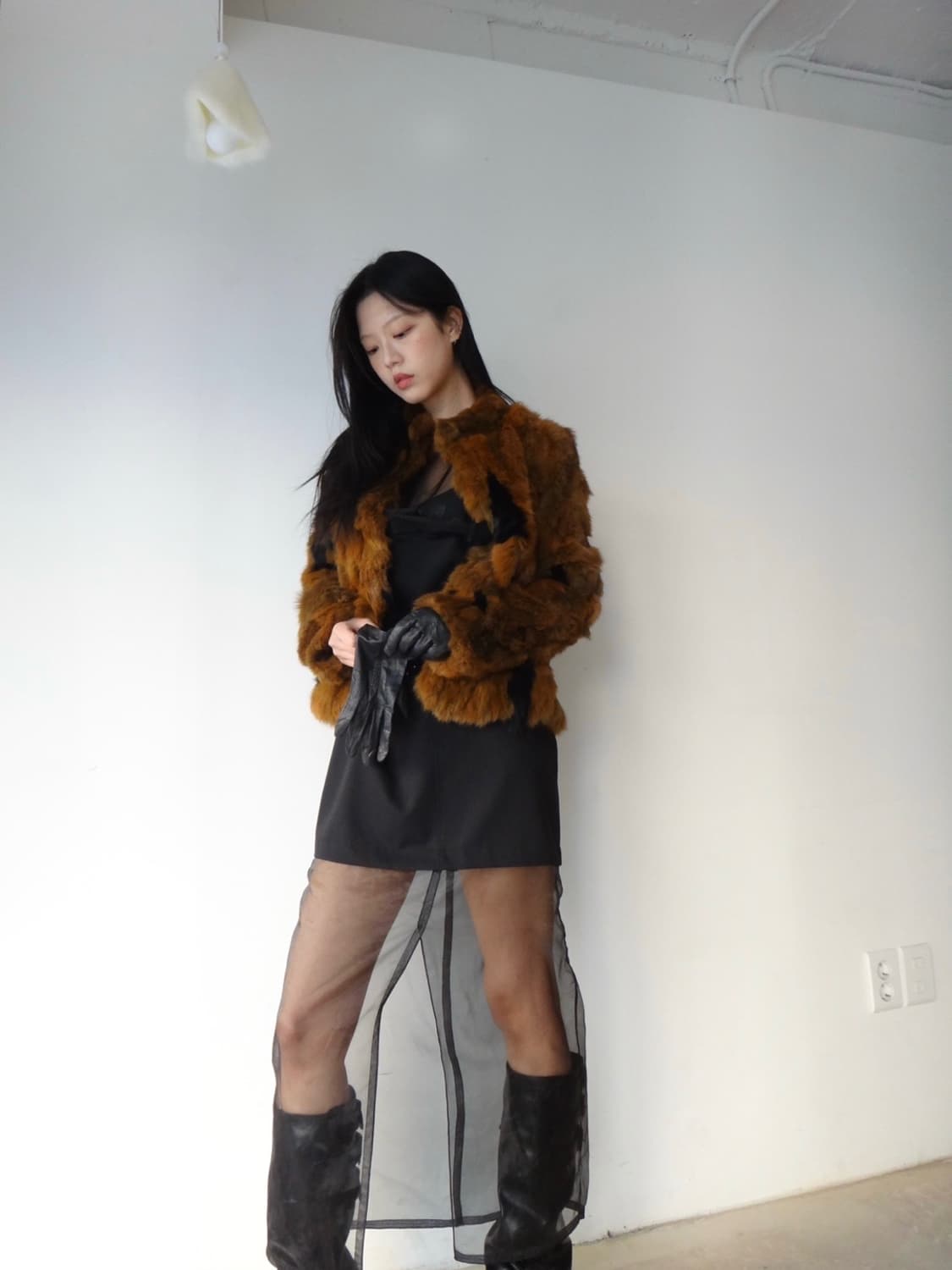 Spot rabbit fur jacket / orange brown 상품이미지6