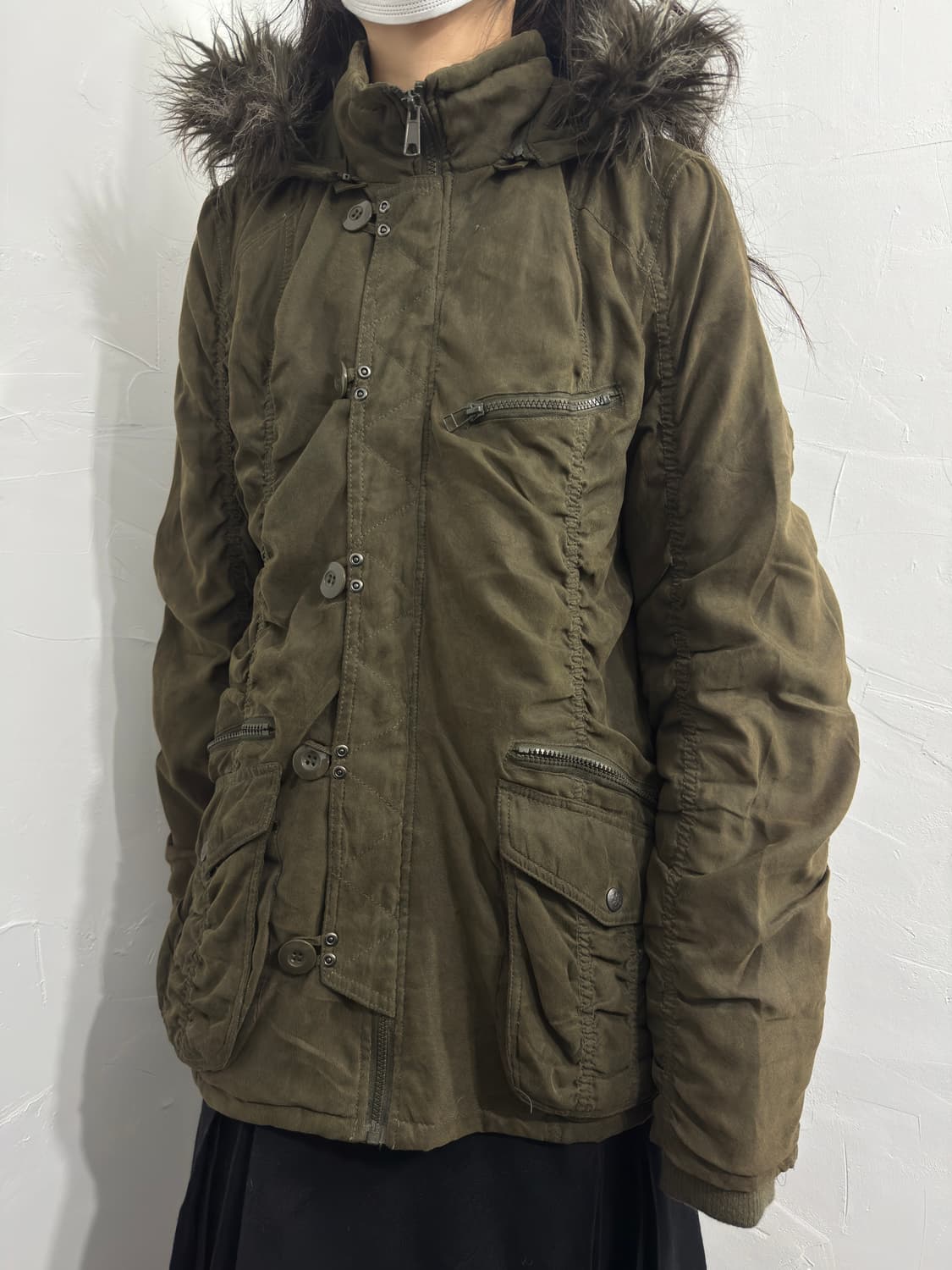 spinalh shirring detail fur hood jacket. 상품이미지4