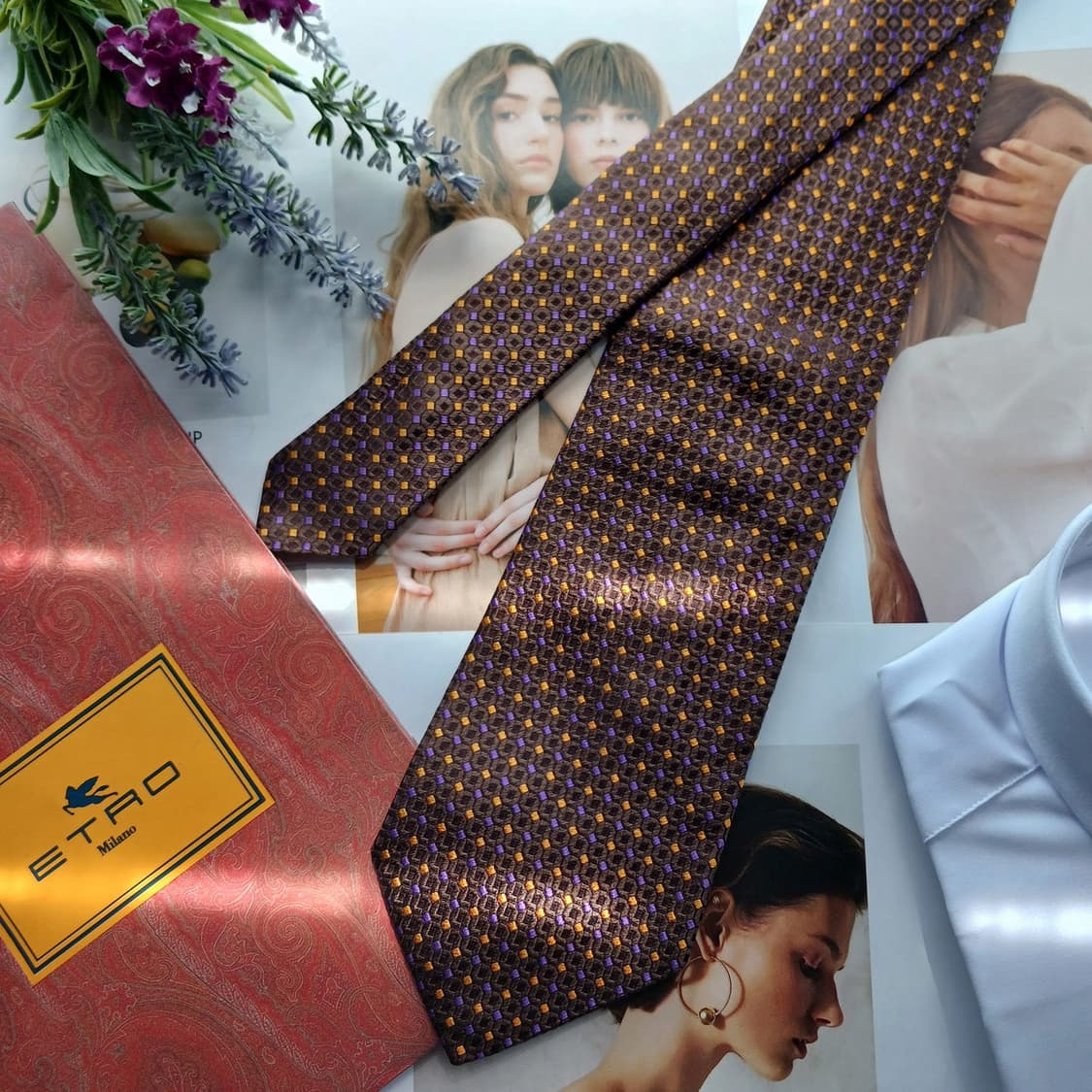 에트로 실크 브라운 지오메트릭 넥타이 9.5cm A+등급 A18289
 상품이미지3
