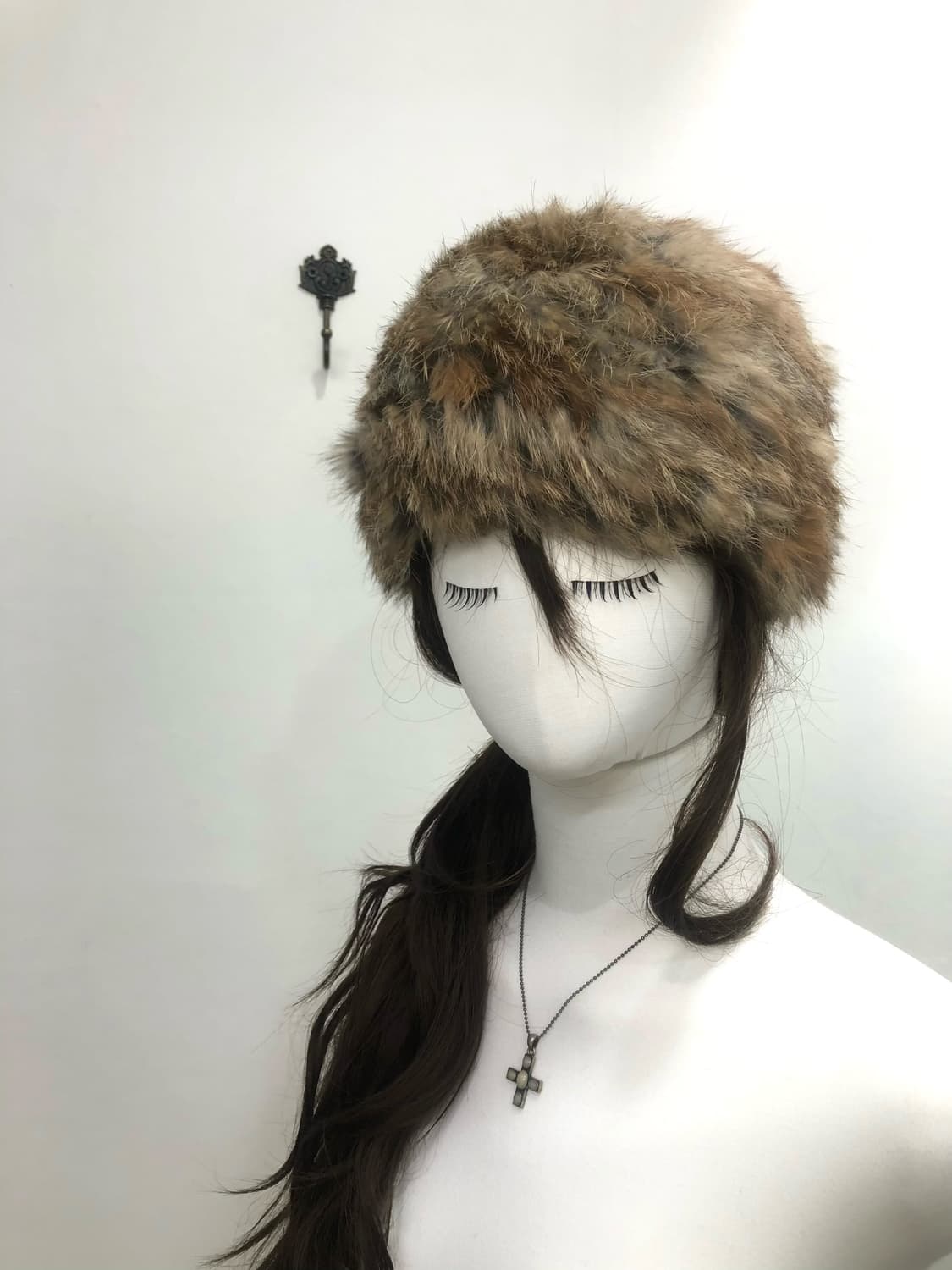 brown rabbit fur knit beanie 상품이미지2
