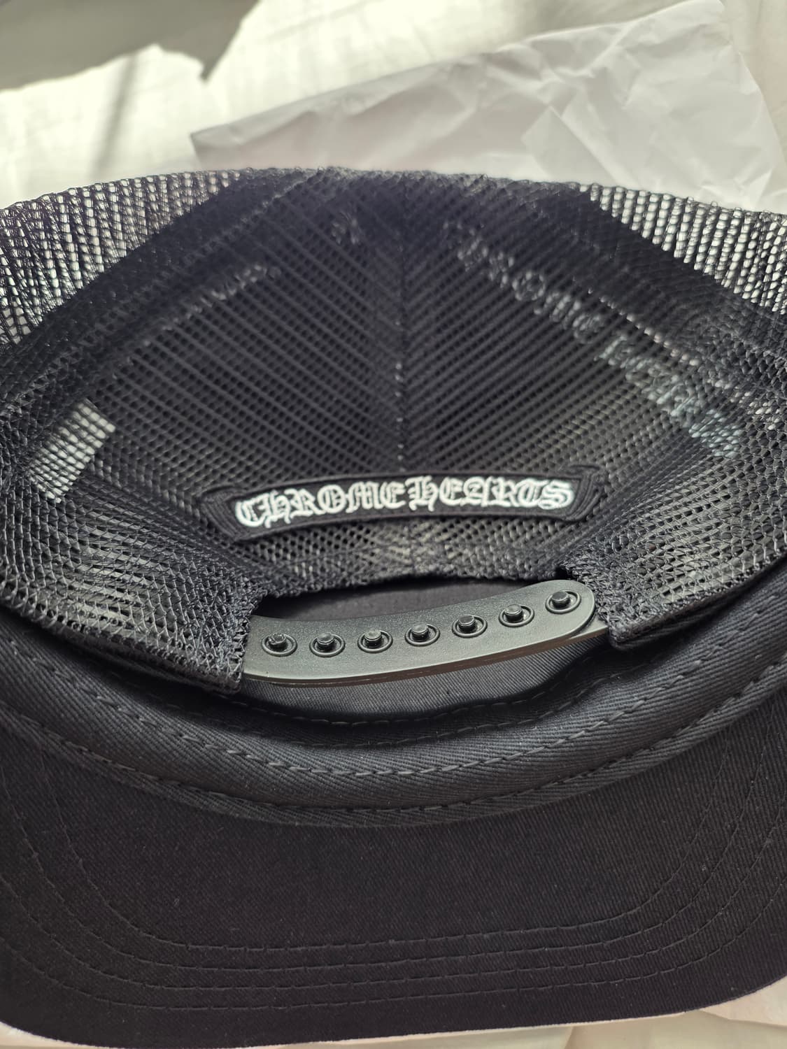 크롬하츠 화이트 트리플 크로스 가죽 패치 세메터리 트러커햇 블랙 상품이미지6