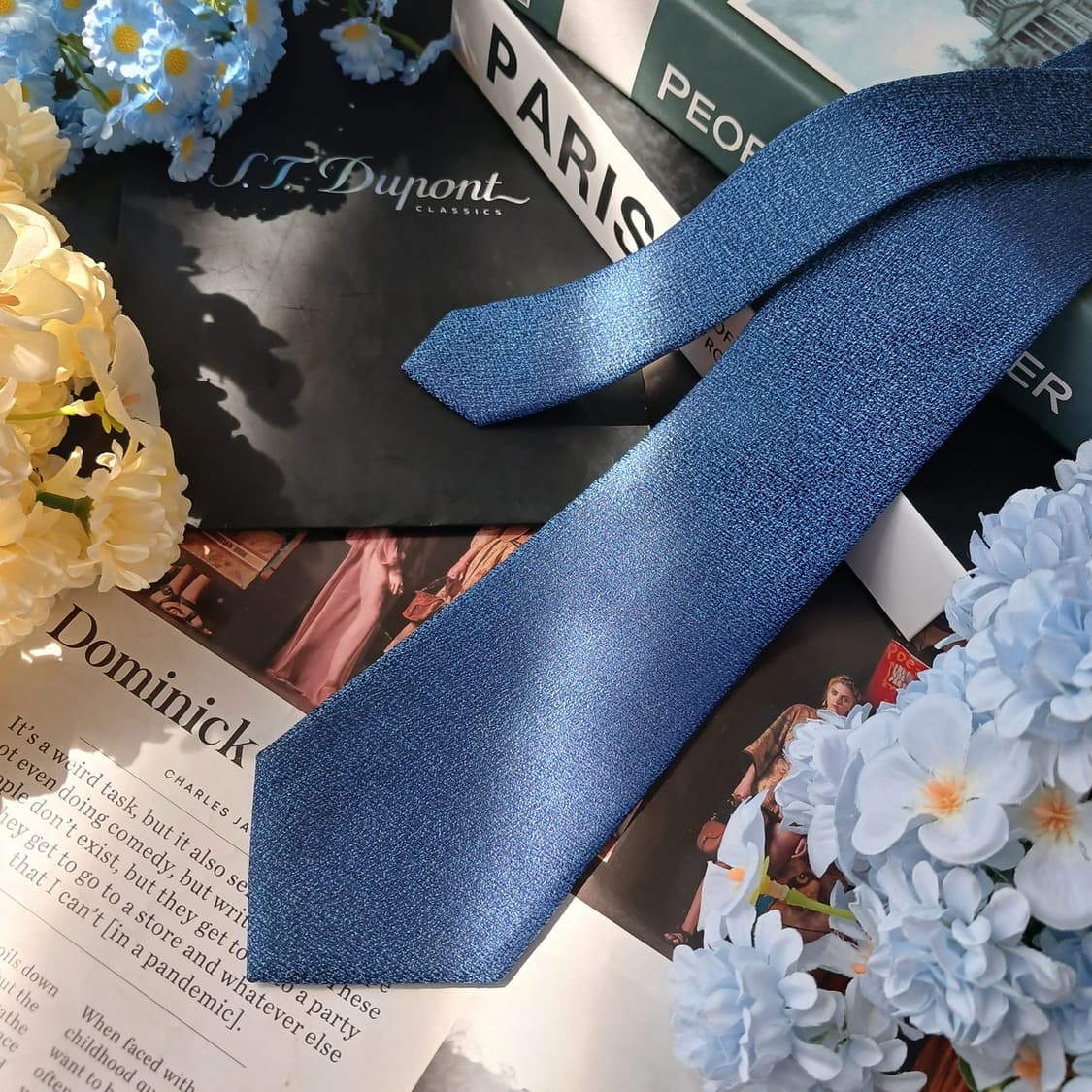 에스.티. 듀퐁 실크 블루 넥타이 8.2cm S~A+등급 e915 상품이미지3