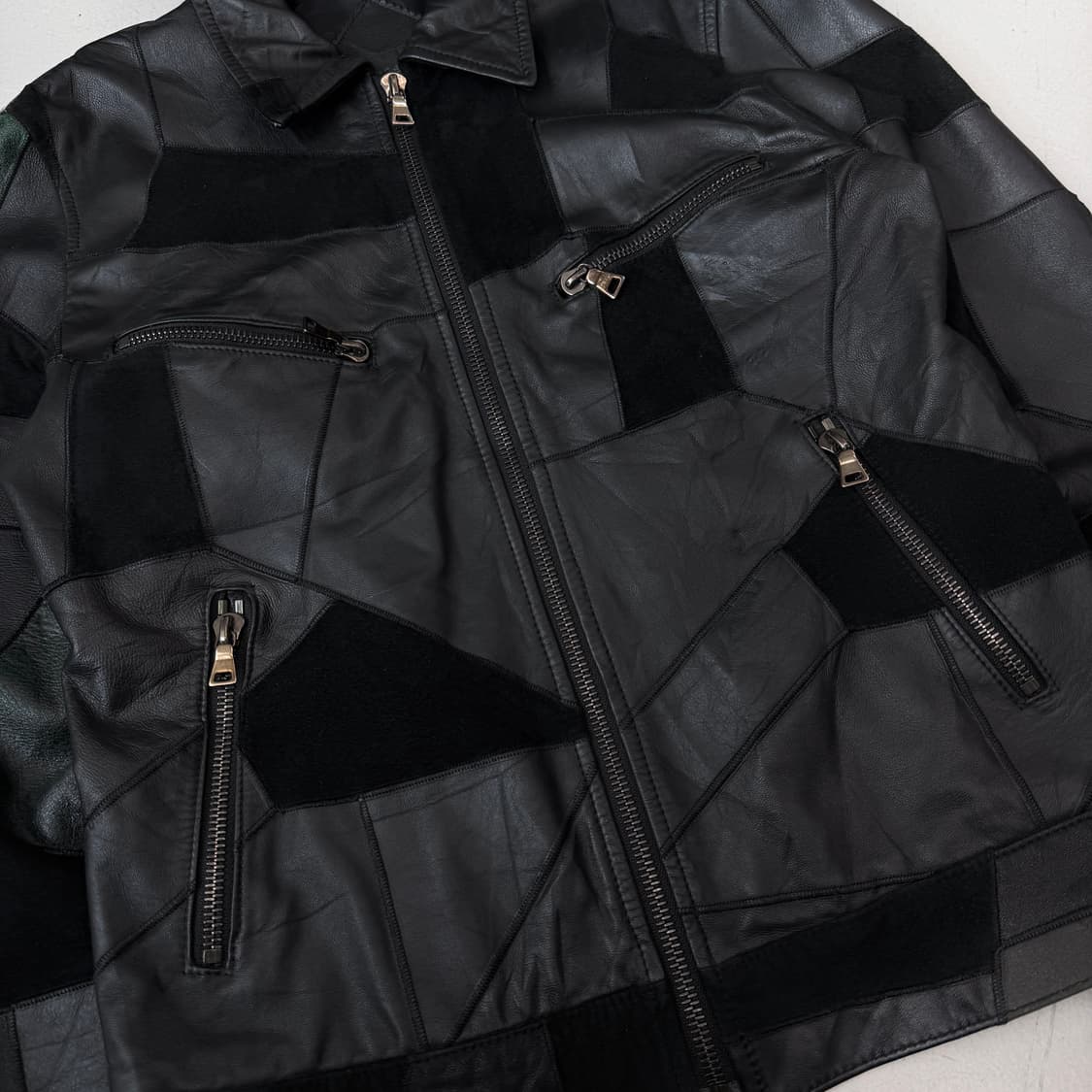 Maniac works 제팬 바이커 리얼레더 램스킨 패치워크 양가죽 자켓 상품이미지4