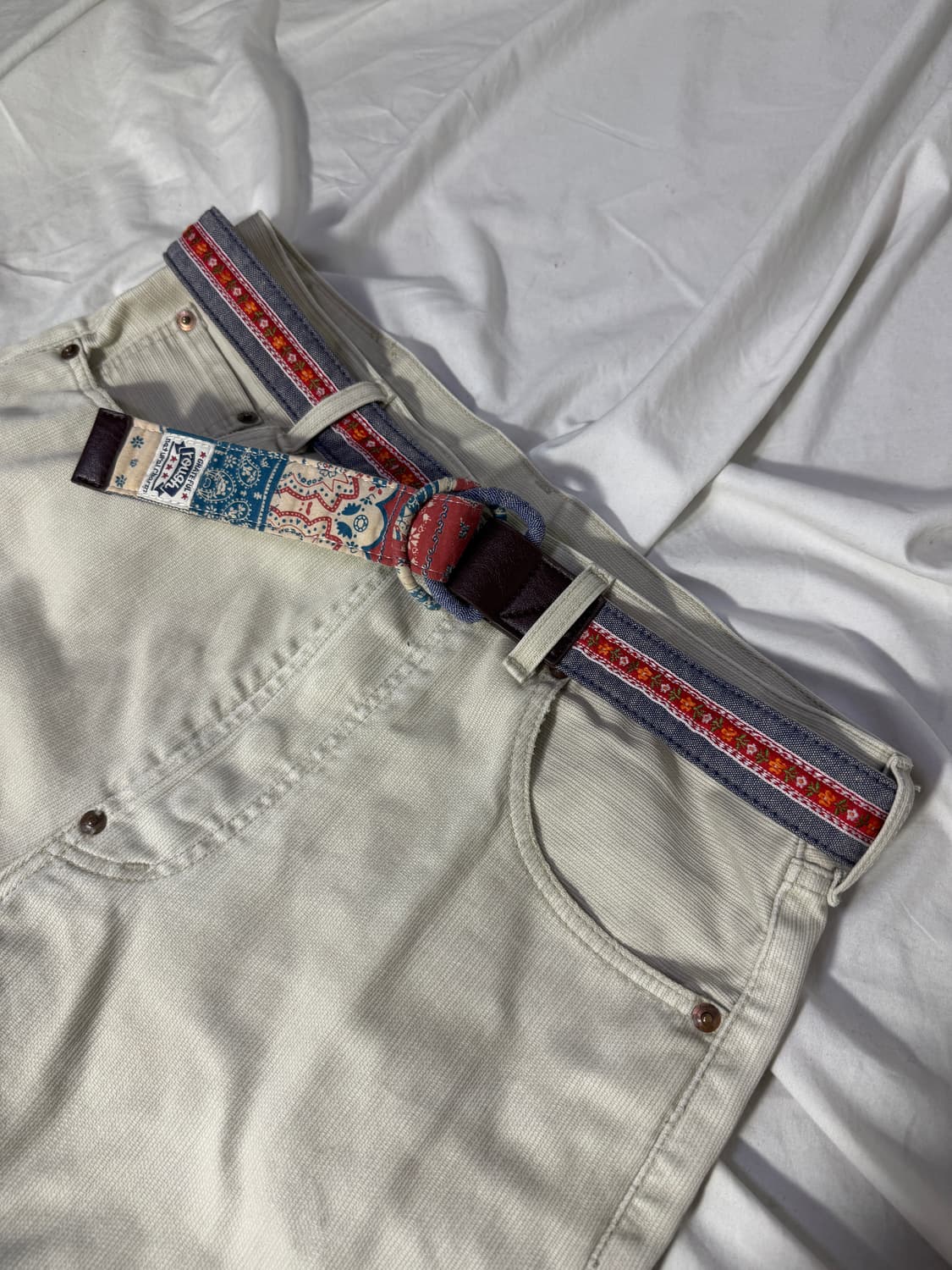 빈티지 리버시블 페이즐리 플라워 자수 패턴 패브릭 링 벨트 상품이미지3