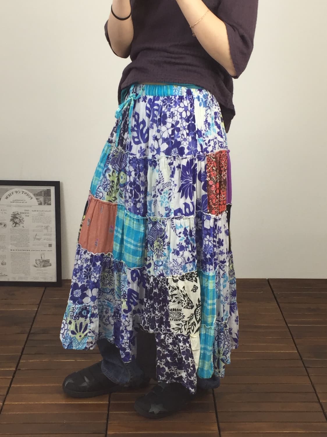 Jpn Blue Floral Patchwork Tiered Skirt 상품이미지4