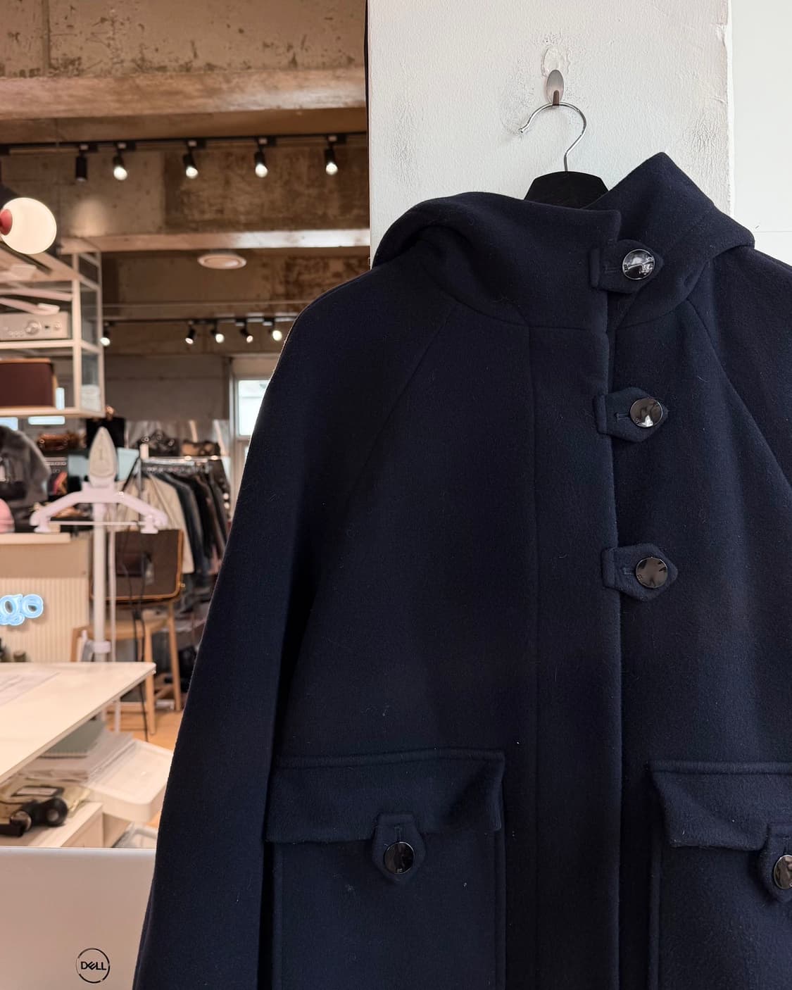 가니 네이비 보일드 울 후드 코트  상품이미지4