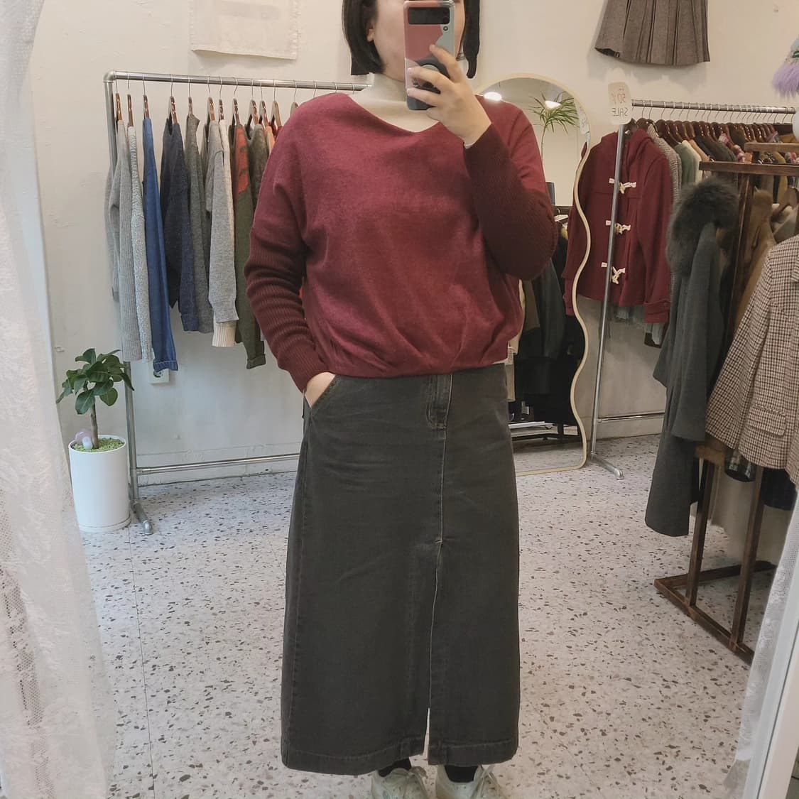 Beams heart 버건디 여성 니트 상품이미지2