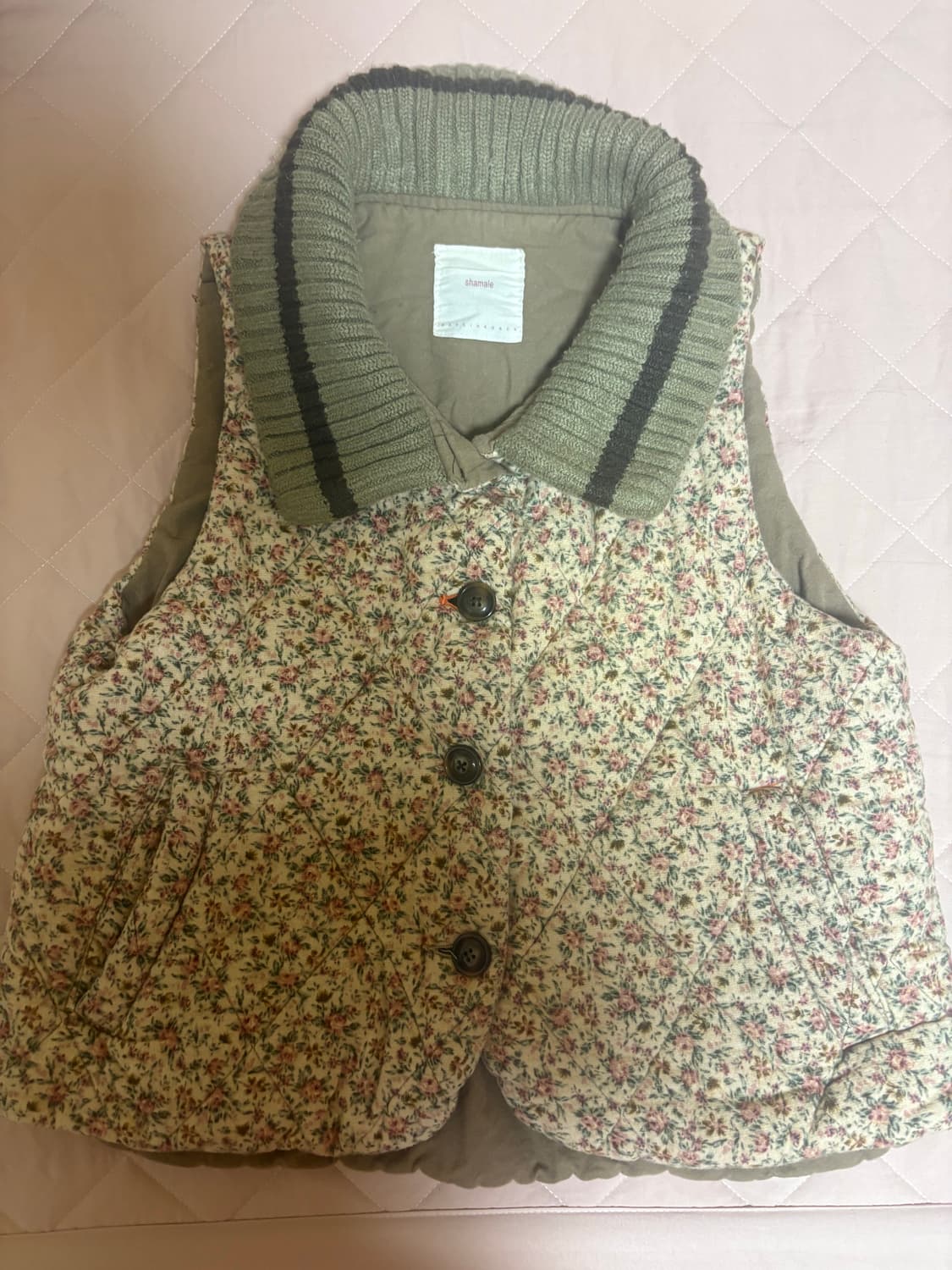 하구미 모리걸 조끼 패딩 빈티지 누빔 플라워패턴 레이어드  상품이미지1