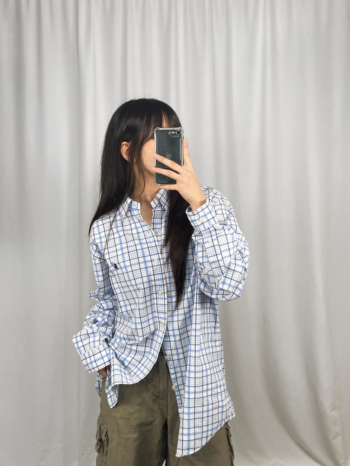 폴로 블루 체크 셔츠 상품이미지1