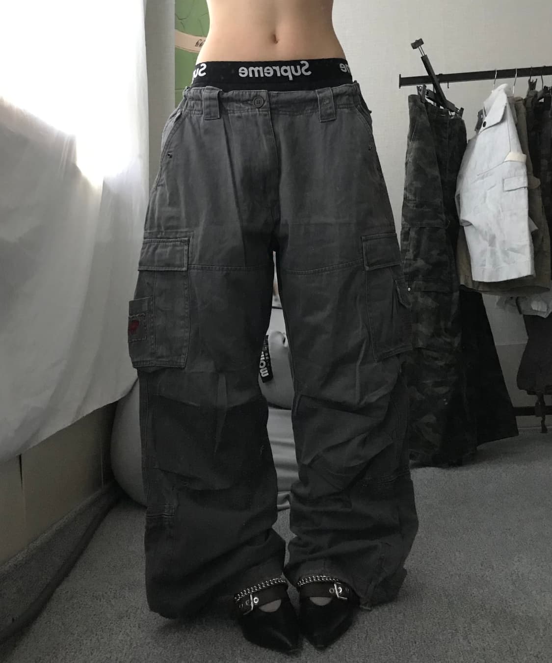 아베크롬비 그레이 와이드핏 카고팬츠 상품이미지1