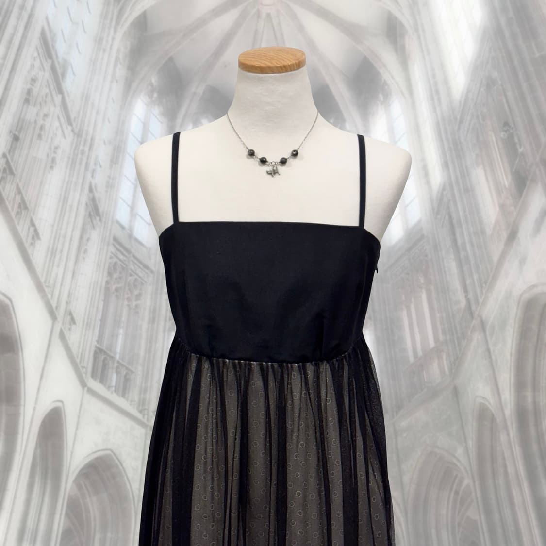 블랙 레이스 레이어드 슬리브리스 파티 원피스 갸루 상품이미지4