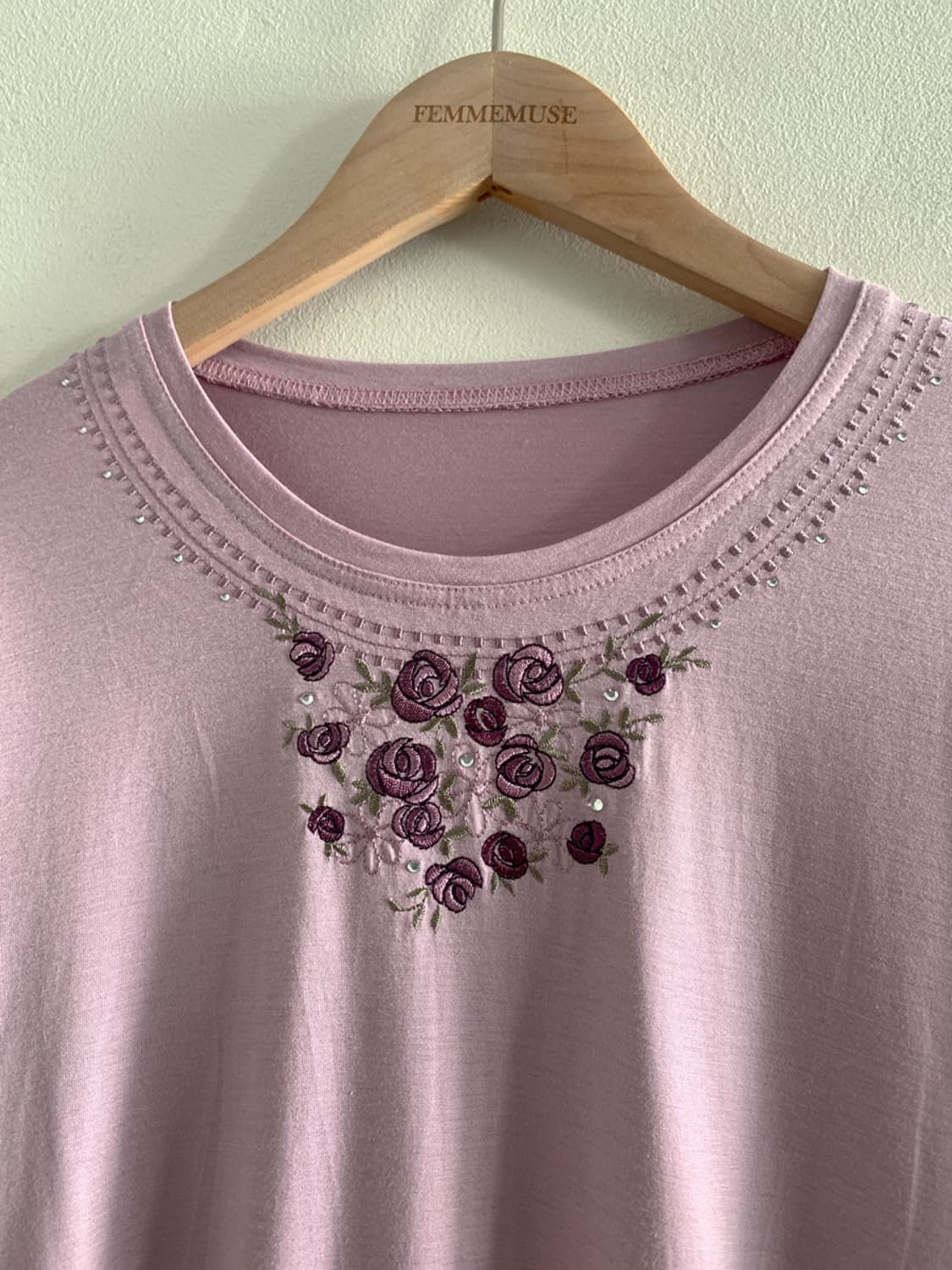 (Vintage)Flower Embroidery Pinky Tee 상품이미지1