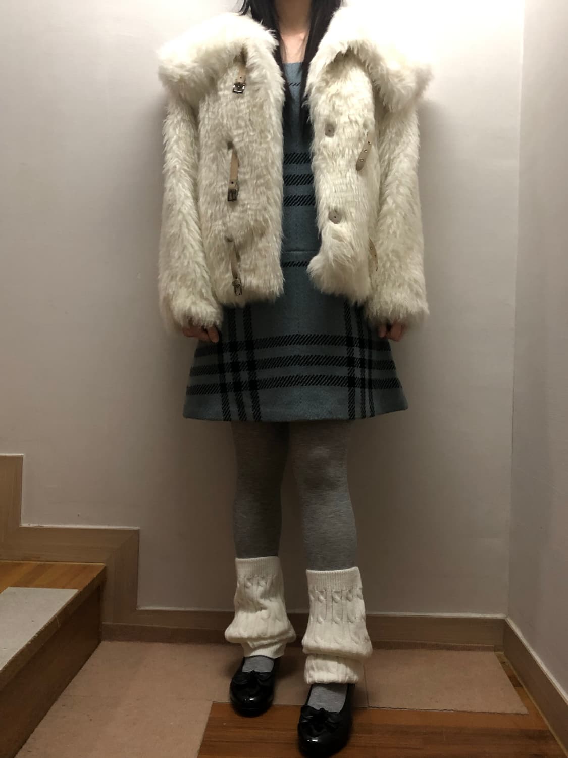 빈티지 블루 체크 포켓 울 원피스 상품이미지3