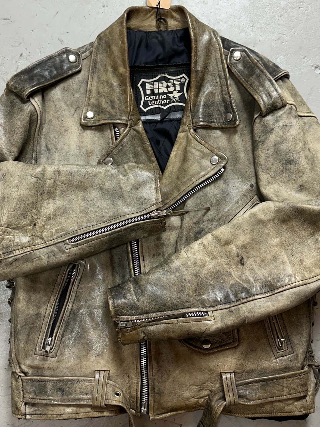 90's 빈티지 하드 에이징 레더 라이더 자켓 빈티지 레더 자켓 상품이미지9
