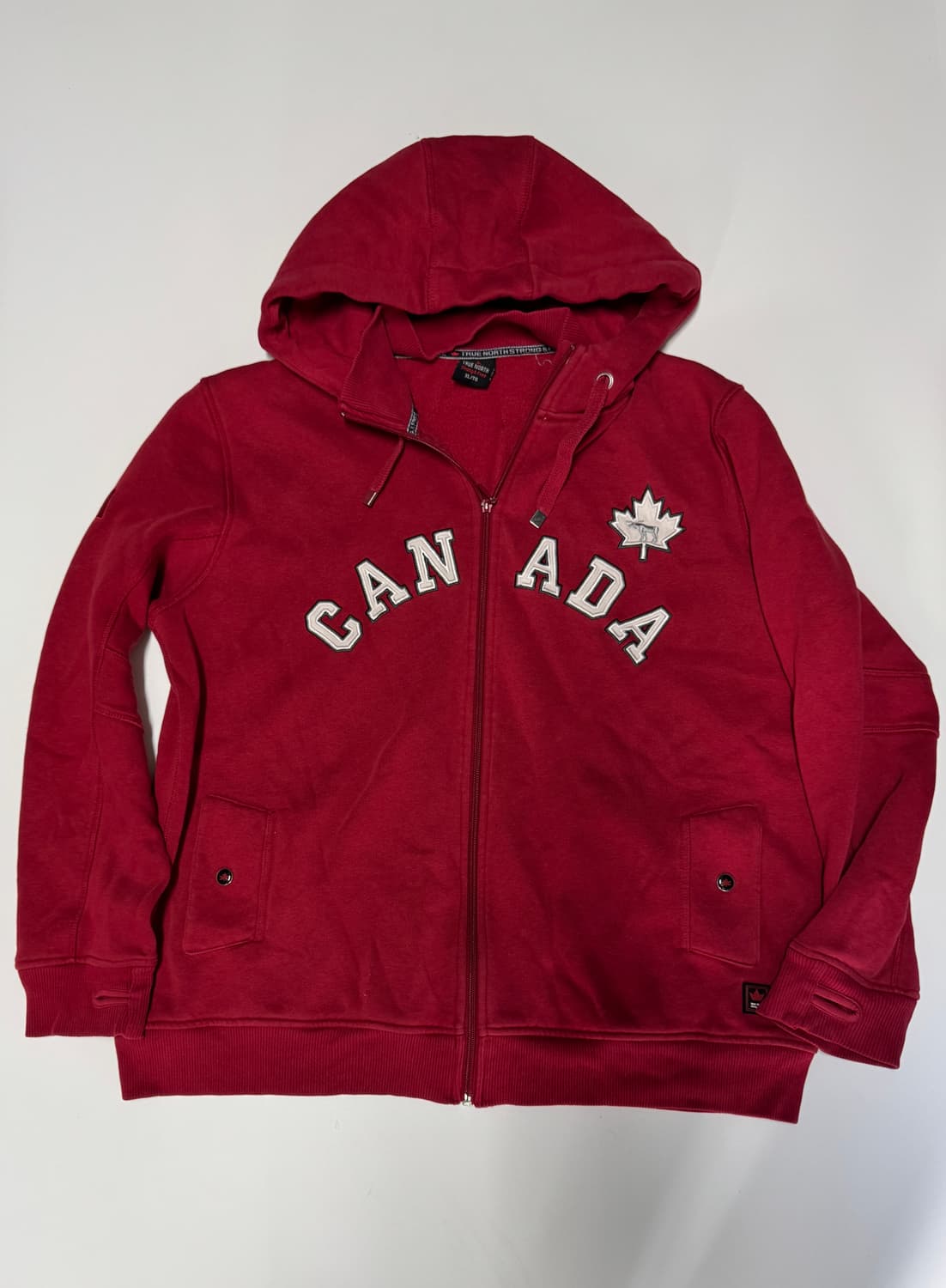 빈티지 캐냐다 핑거홀 기모 후드집업 XL 레드 상품이미지1