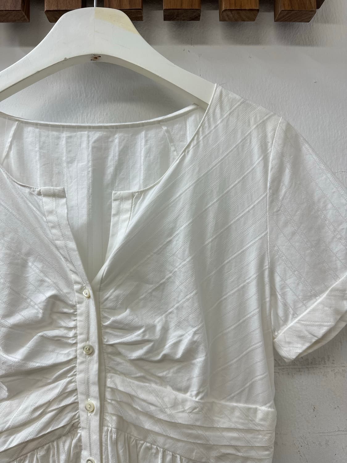 일본빈티지 코튼 100% 셔링 버튼 블라우스  상품이미지3