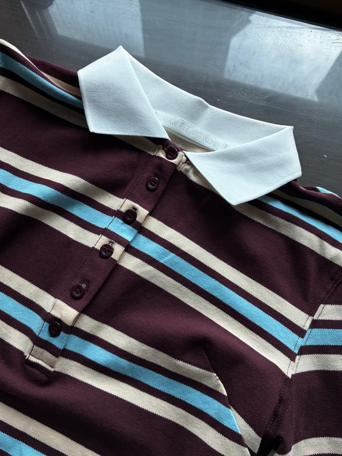 (S) 드로우핏 우먼 멀티 스트라이프 슬림 카라 피케 티셔츠 판매 상품이미지9