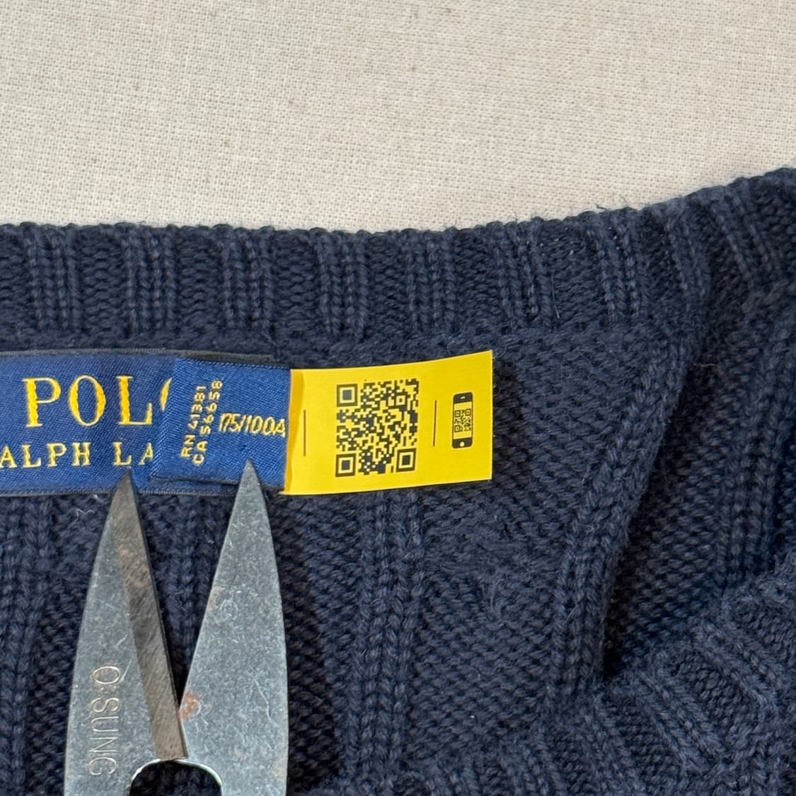 XL) 폴로 랄프로렌 케이블 꽈배기 니트 신형 큐알탭 네이비 상품이미지6
