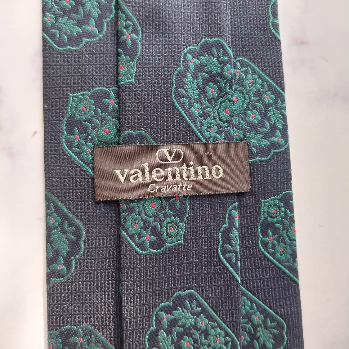 발렌티노 실크 다크네이비 그린 패턴 넥타이 8.9cm A등급 K2162 상품이미지6