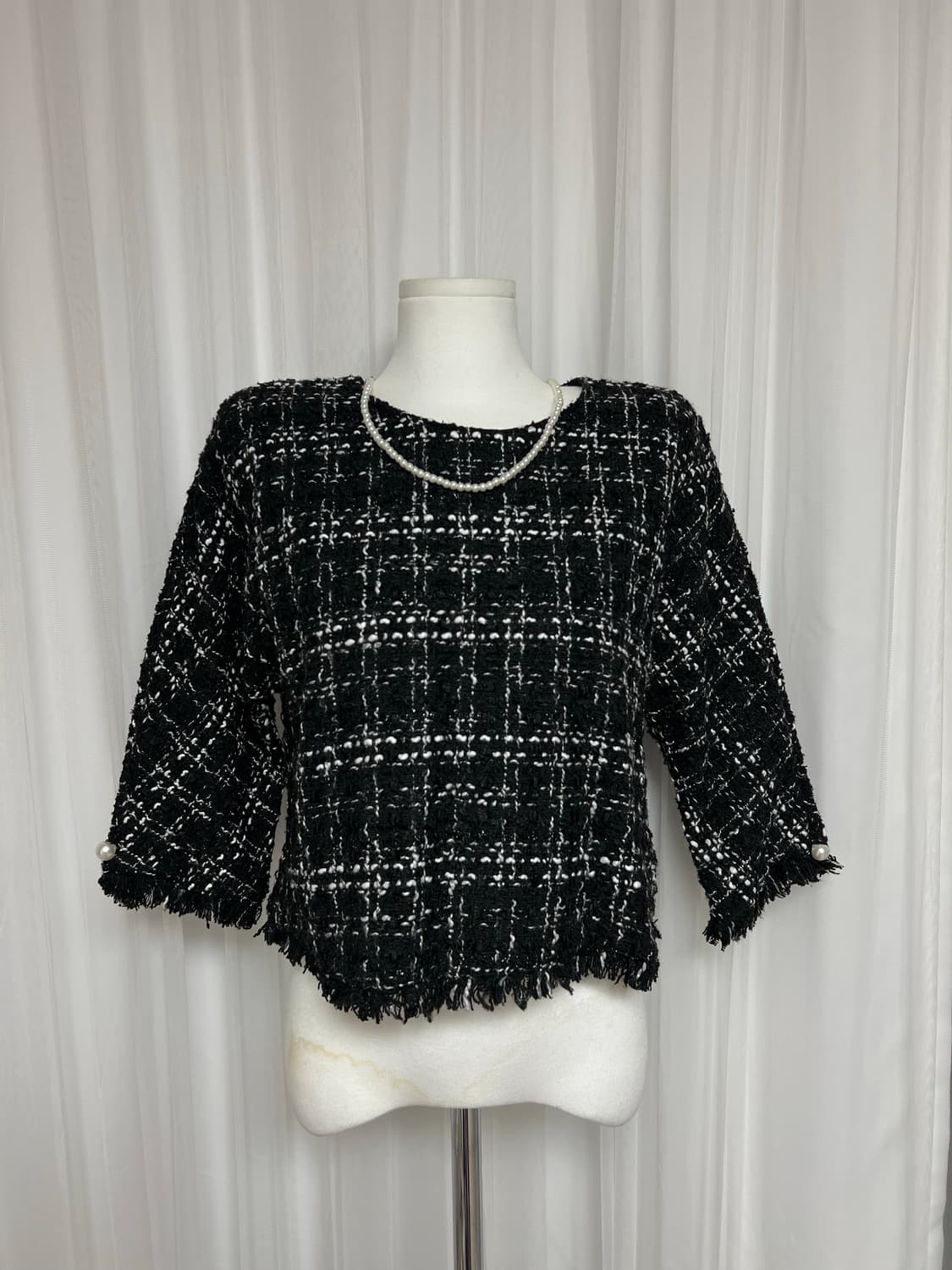 Zara 트위드 블랙 자켓 진주 디테일 티셔츠 L 상품이미지6