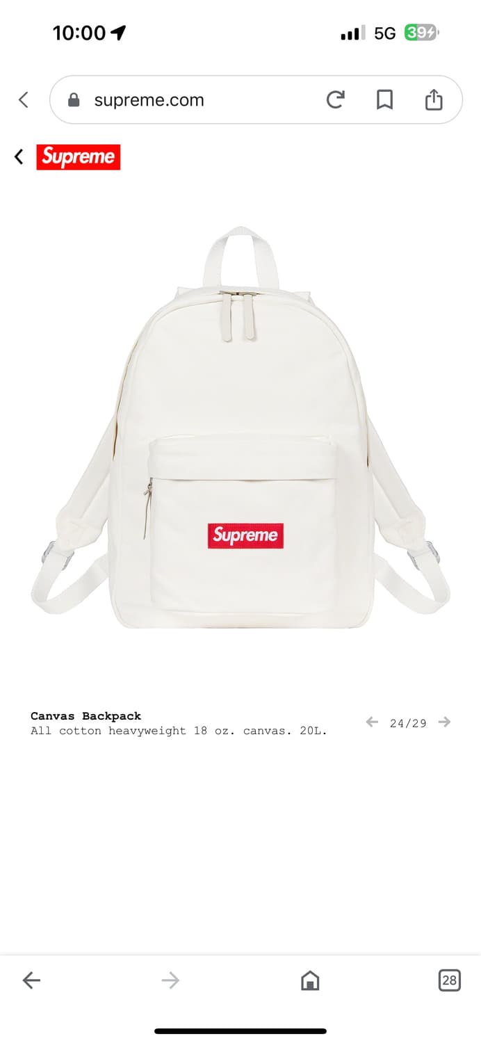 슈프림 화이트 캔버스 백팩 상품이미지2