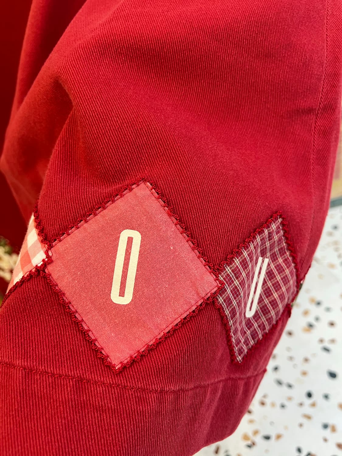 [정품] 핑크하우스 빈티지 레드 패치워크 멜빵치마 상품이미지6