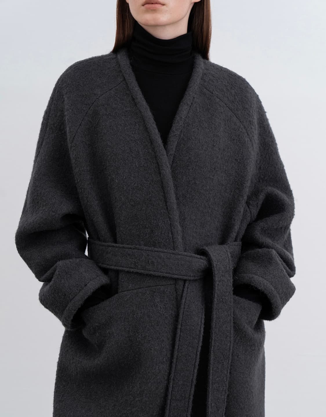 인사일런스 칼라리스 알파카 로브 코트 CHARCOAL 상품이미지2