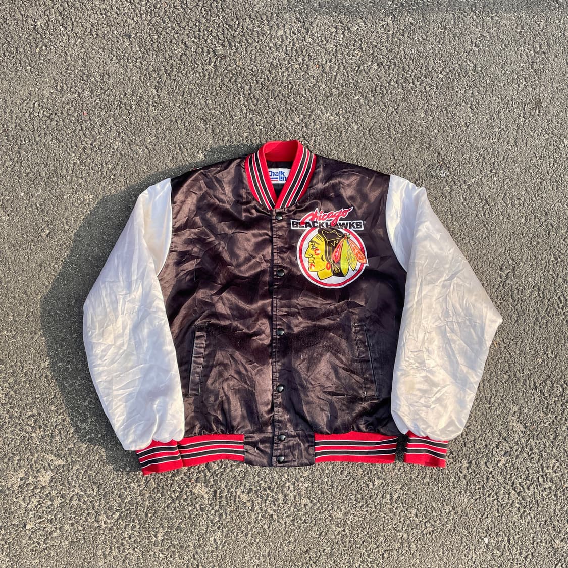 90s 초크라인 올드스쿨 사틴 바시티 자켓 힙합 스타디움 점퍼 L 상품이미지4