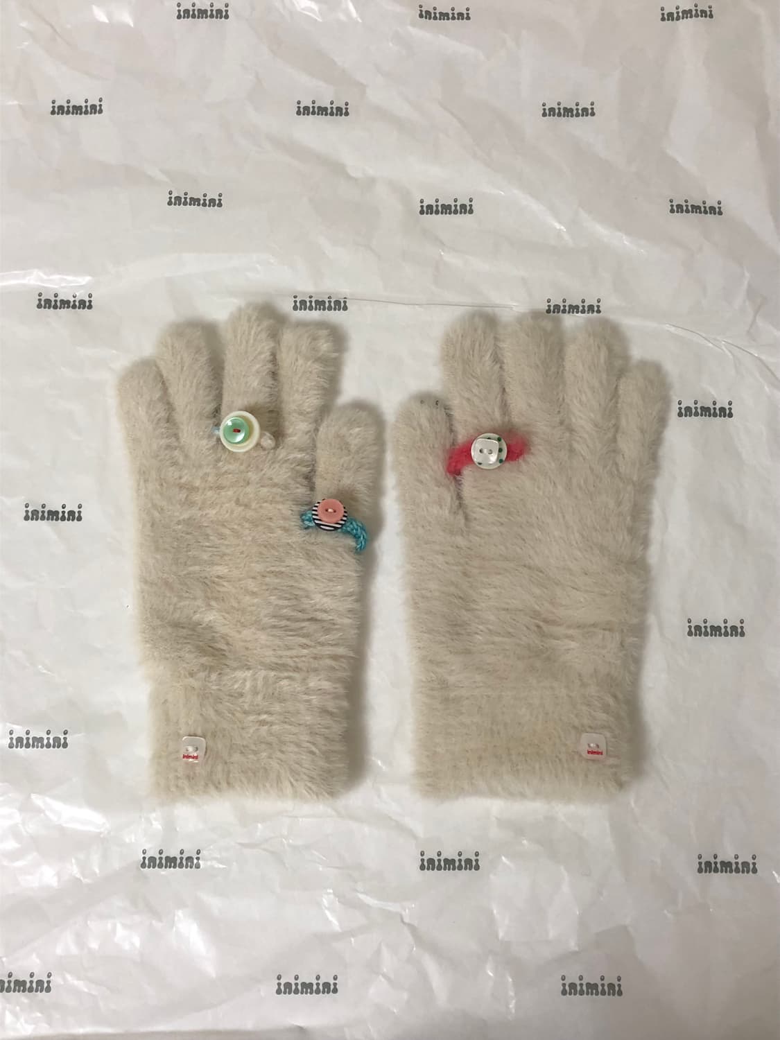 이니미니 Knit button rings gloves 크림 상품이미지2