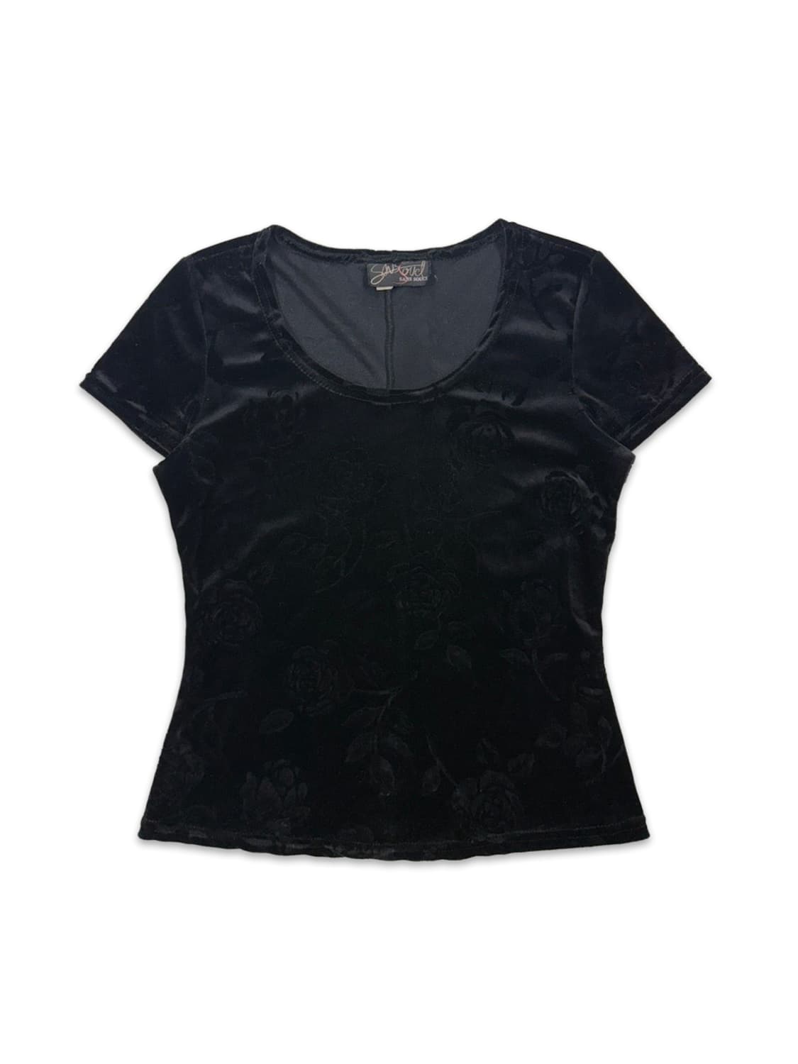 빈티지 블랙 벨벳 로즈 반팔티 상품이미지1