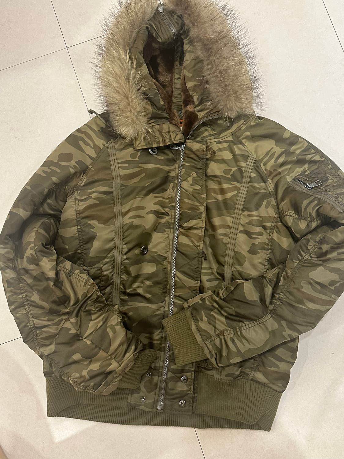 큐빈티지 카모 퍼 패딩 퍼자켓 갸루 y2k 파우닝 샵502 와이즈걸 상품이미지2