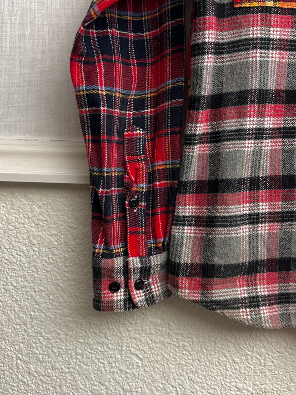 Beams 하프 앤 하프 플레이드 체크 셔 상품이미지10