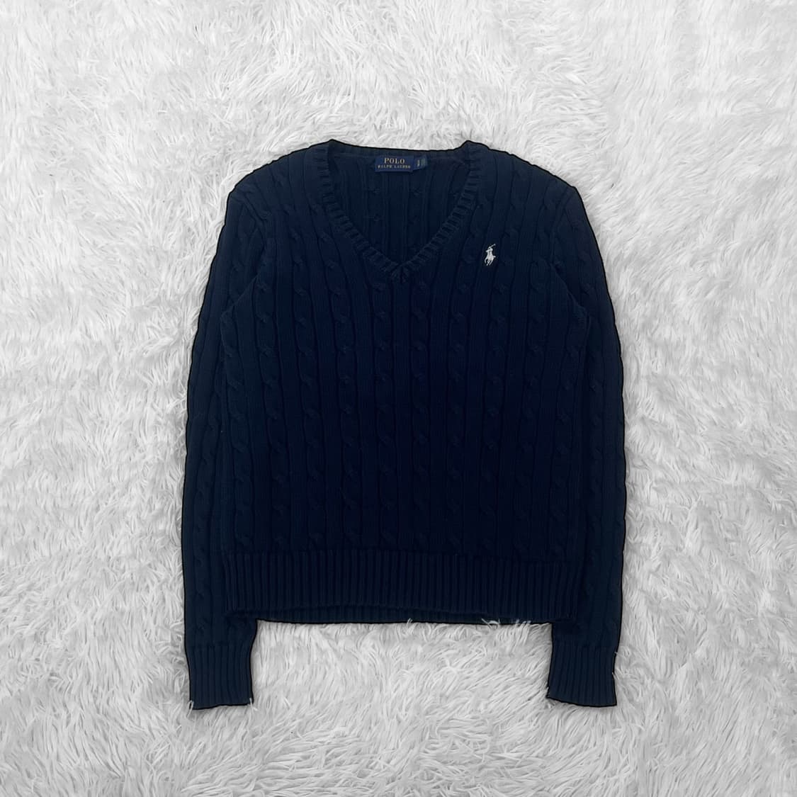 폴로 랄프로렌 포니 로고 브이넥 케이블 니트 네이비 상품이미지2