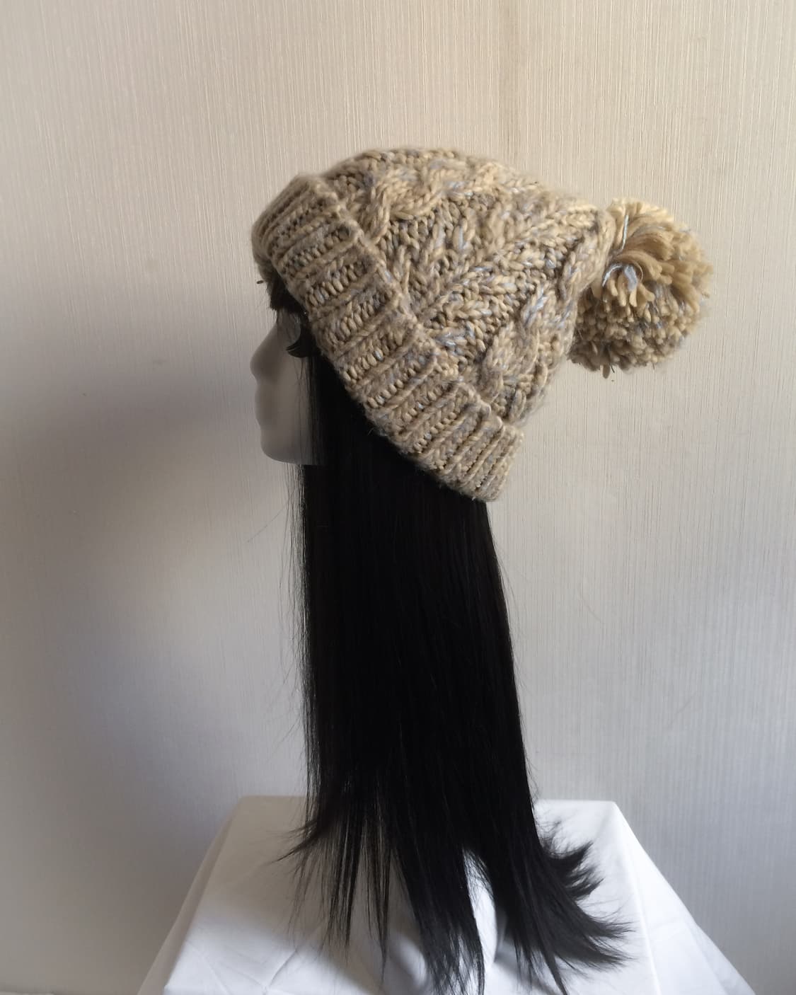 Pom cable pattern knit beanie 상품이미지3