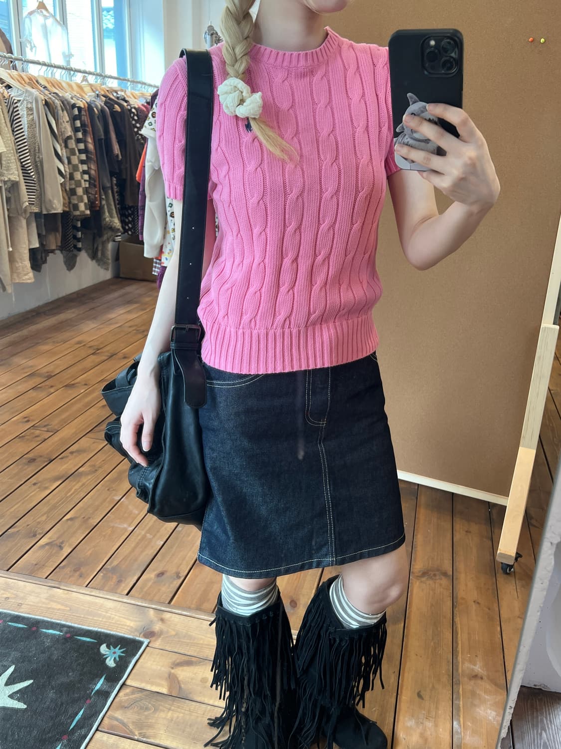 폴로 핑크 꽈배기 반팔 니트  상품이미지5