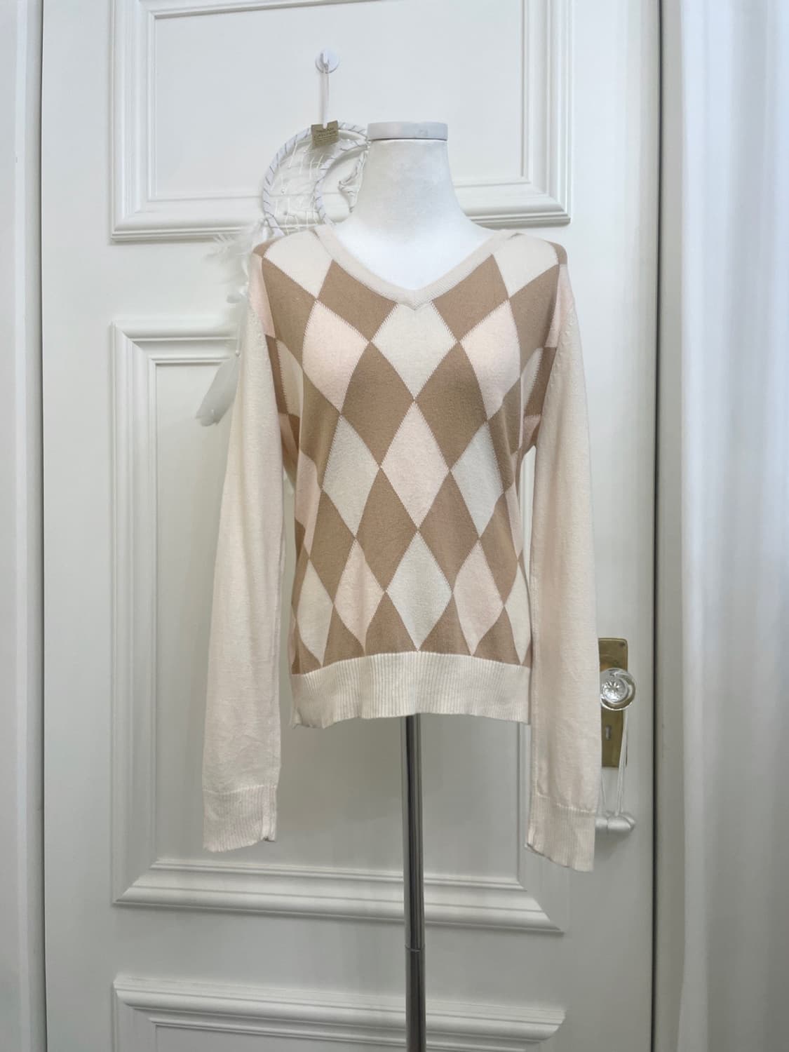 GAP pink beige argyle lovely knit top 상품이미지1
